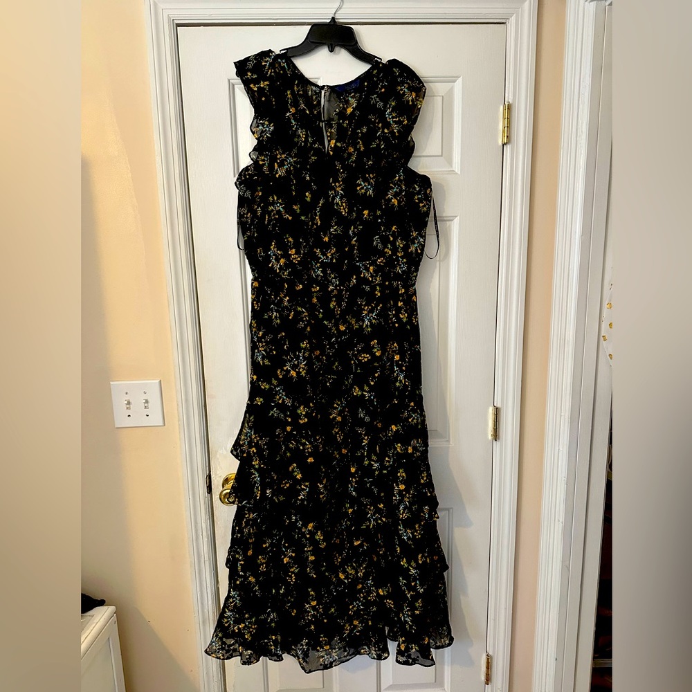 Rachel Roy chiffon ruffled maxi dress with floral print and velvet touches